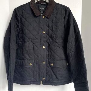 J. Crew Black Quilted Utility Jacket with Brown Collar